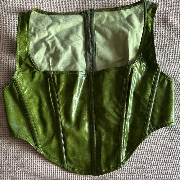 Olive Washed Faux Leather Square Neck Dip Hem Corset (Pretty Little Thing) - Picture 3 of 9